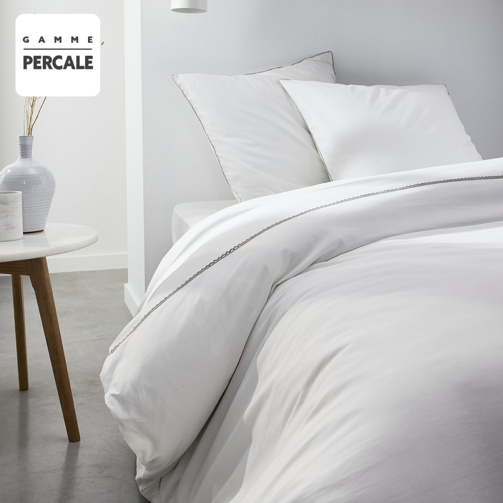 Parure de lit 2 personnes uni coton 240x260 cm blanc — vue 4