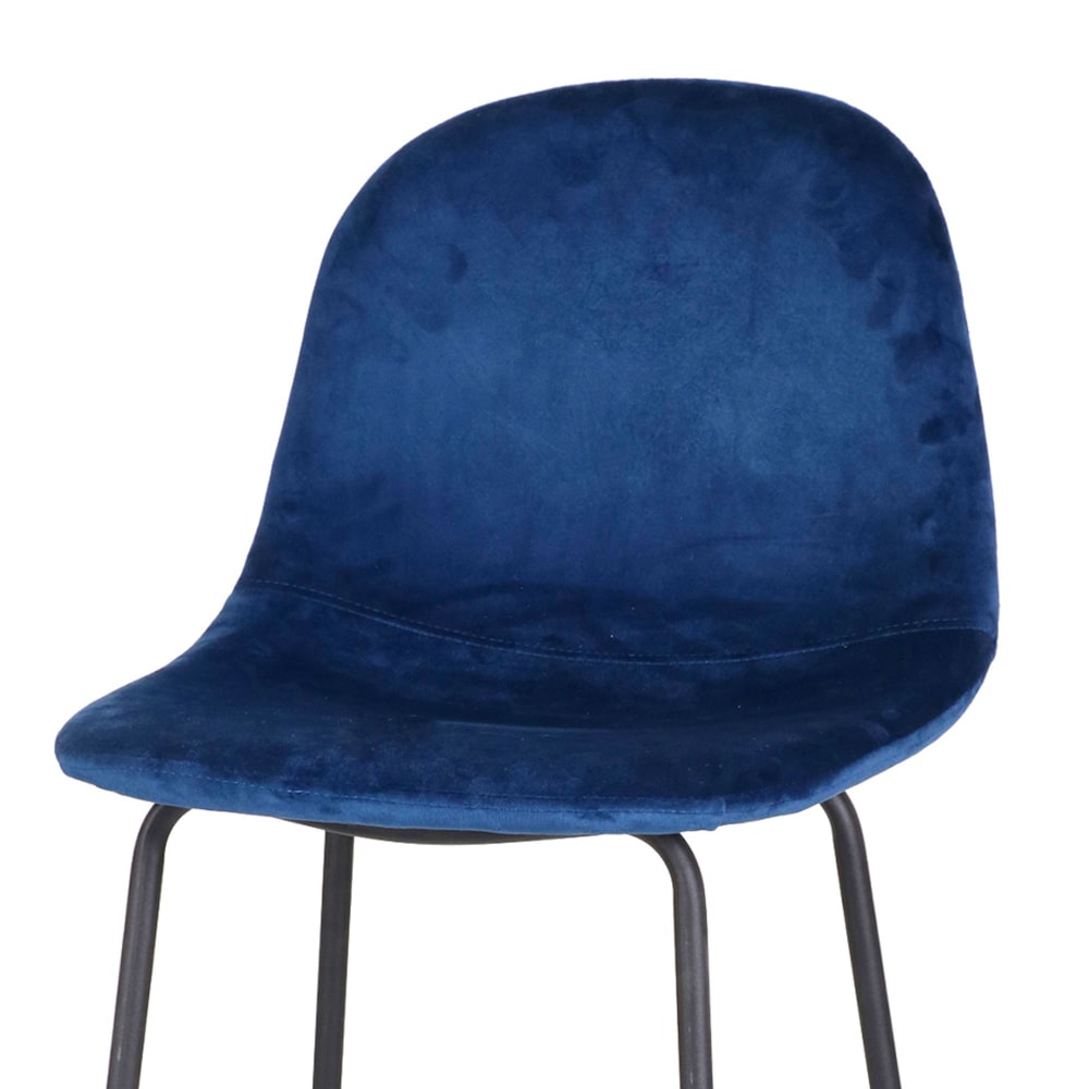 Tabouret de bar métal noir et assise velours bleu