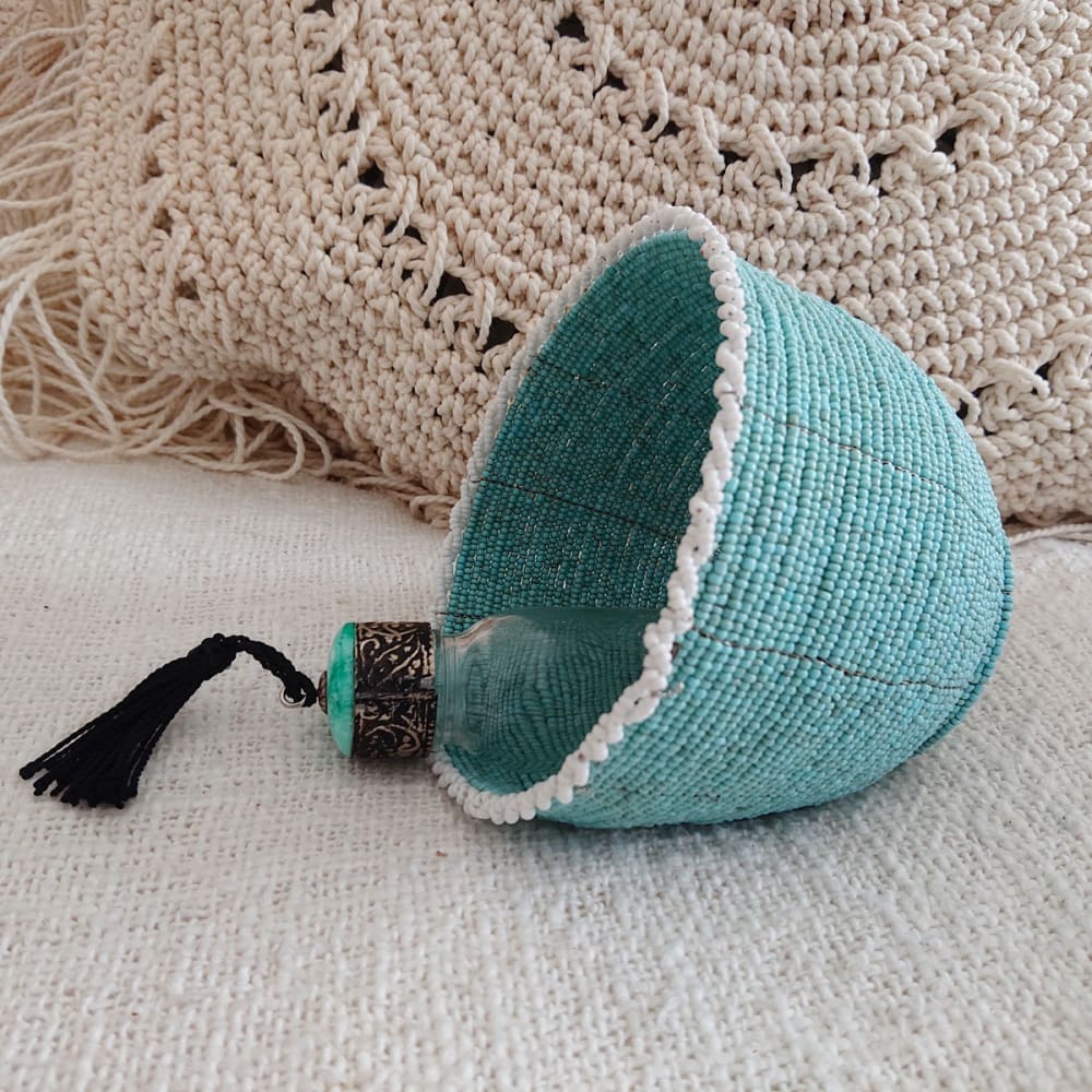 Petit pot en perles de verre, turquoise 10x13 cm - Maisons du Monde