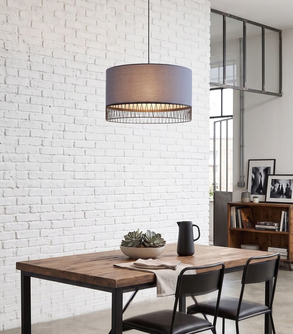 Suspension en textile gris, d.45 cm - Maisons du Monde