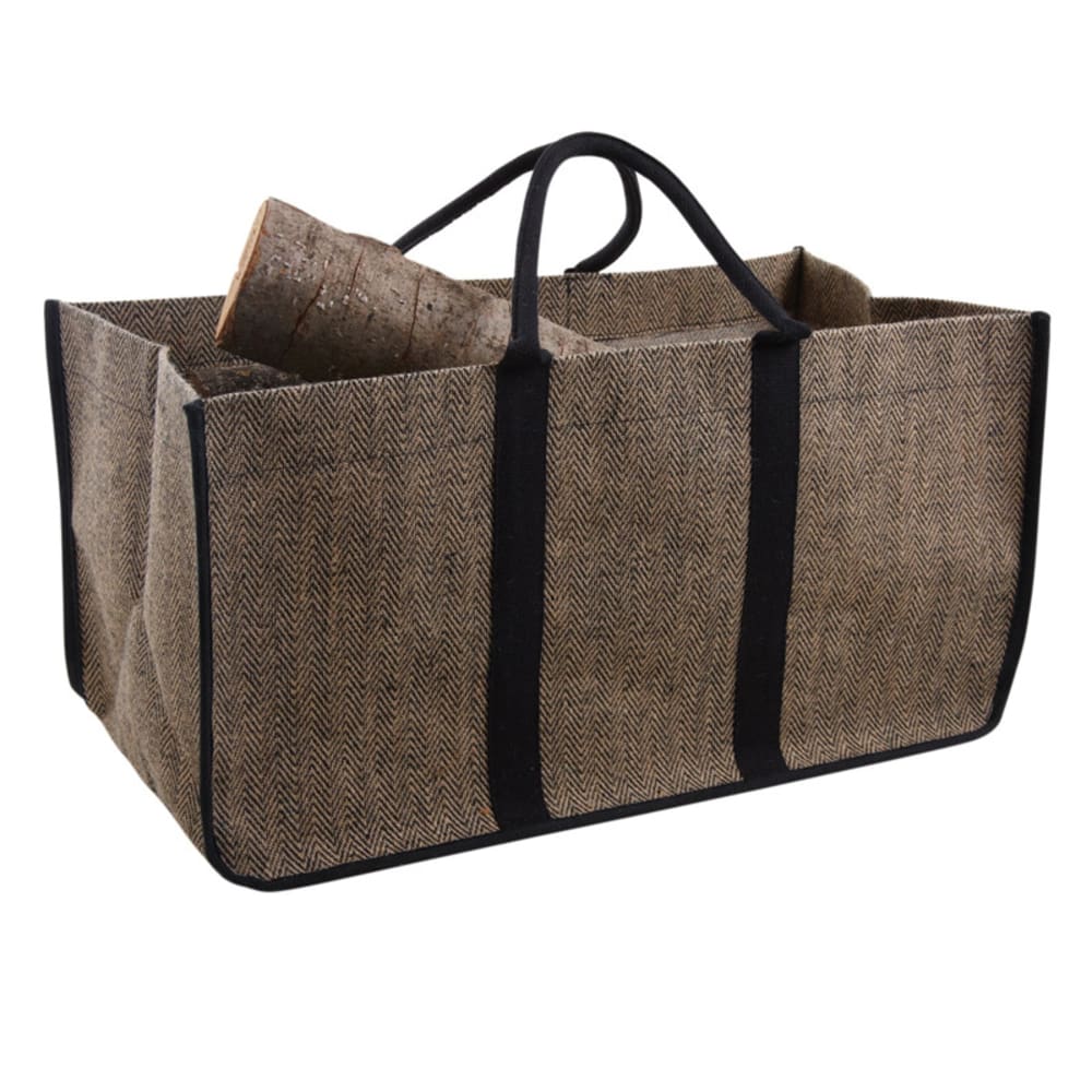 Aubry Gaspard Sac à bûches chevrons en toile de jute plastifiée marron - Fibres Naturelles