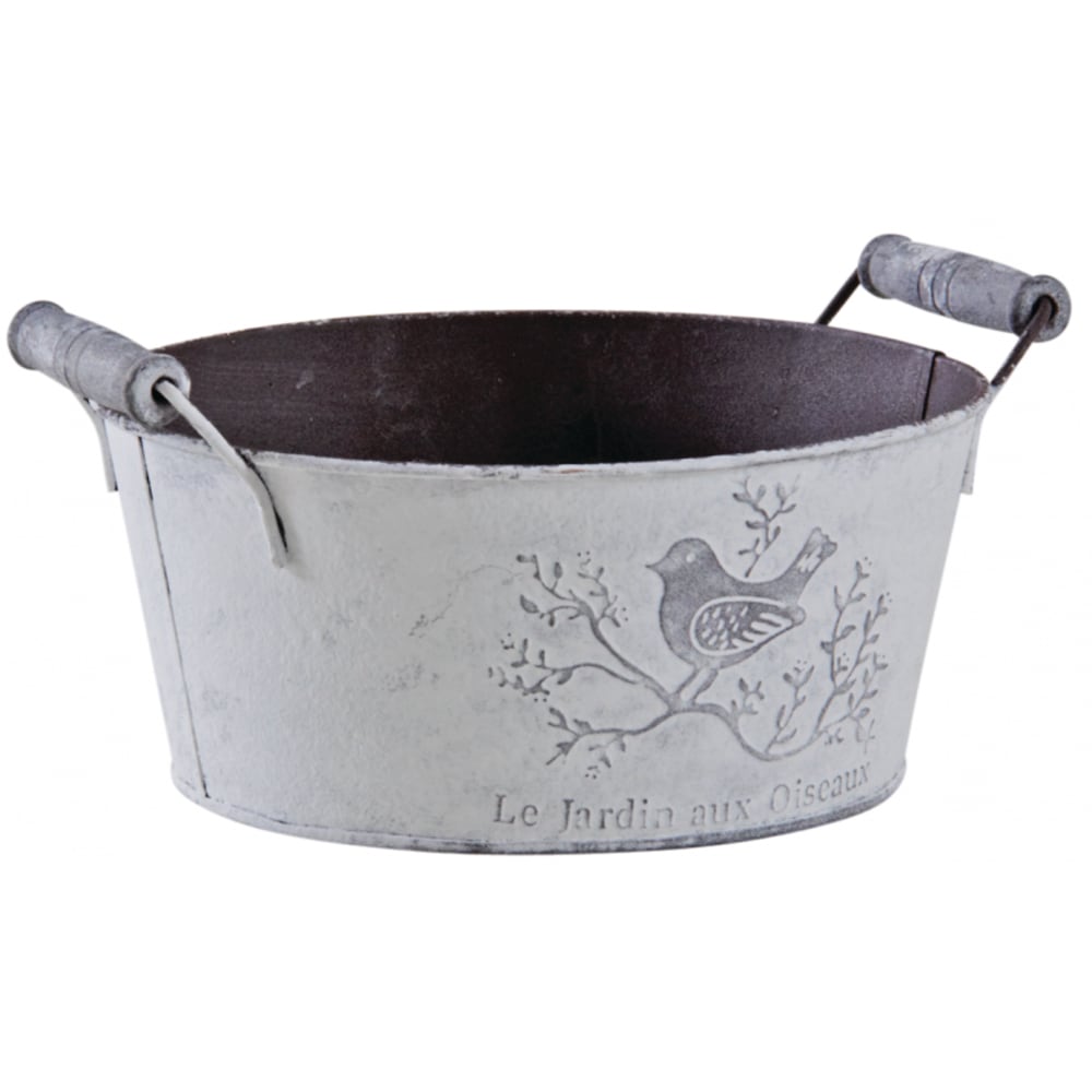 Jardinière ronde métal patiné 19 cm gris