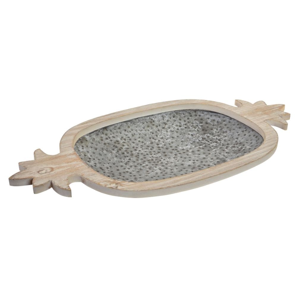 ITEM INTERNATIONAL Grand plateau Ananas 57 x 29 cm En Métal et Bois Dim : 57 x 29 cm