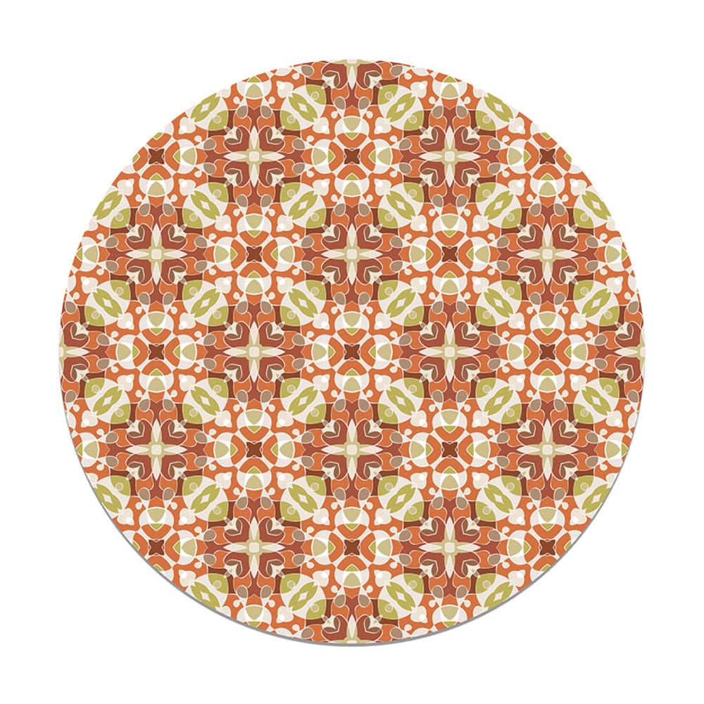 Alfombra vinilo redonda estilo hidráulico oriental naranja 150x150cm