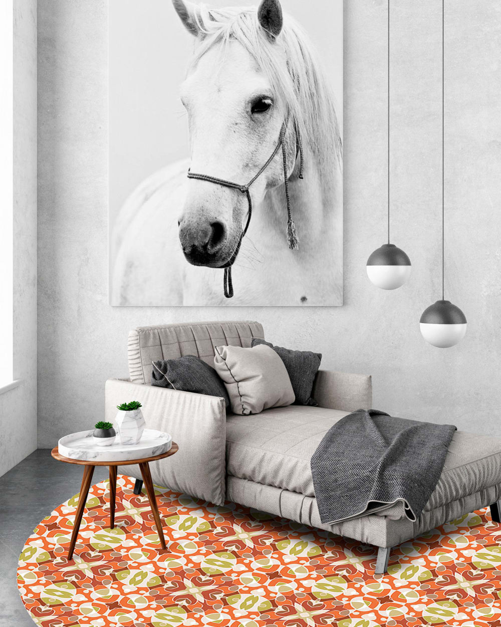 Alfombra vinilo redonda estilo hidráulico oriental naranja 150x150cm - Maisons du Monde