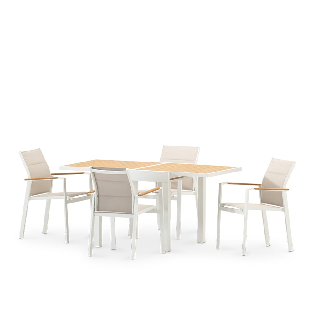 Ensemble de table 160/80×80 cm et 4 chaises en aluminium blanc