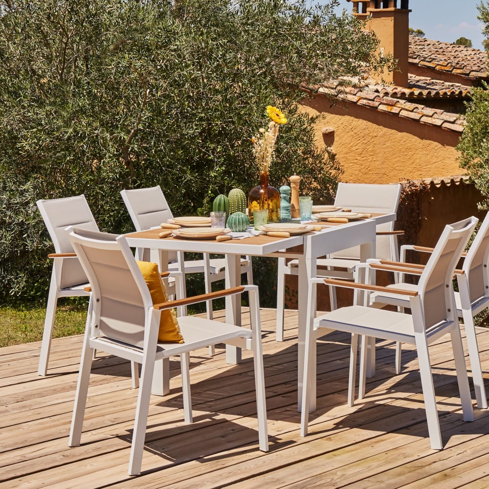 Ensemble de table 160/80×80 cm et 4 chaises en aluminium blanc - Maisons du Monde