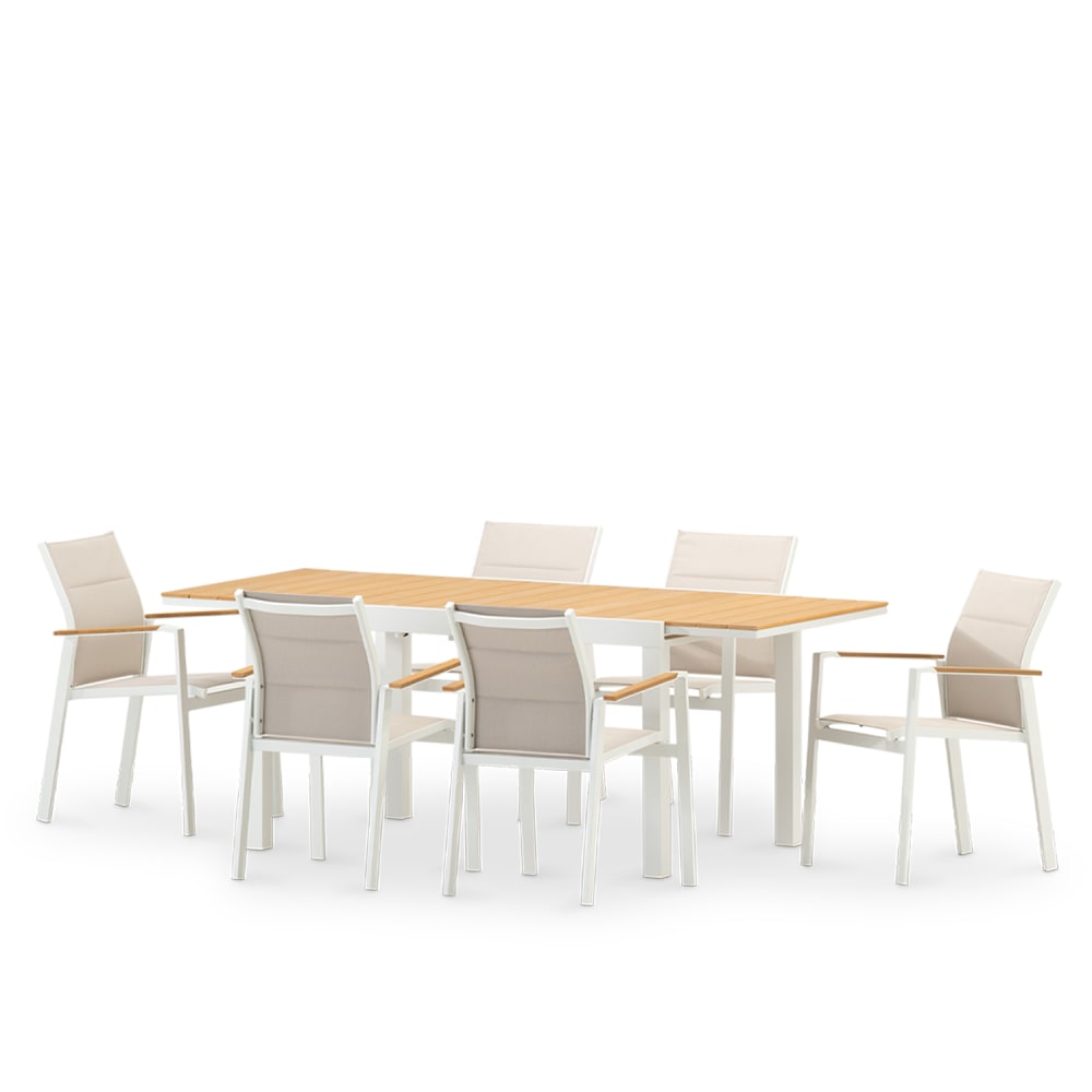 Ensemble de table 200/140×90 cm et 6 chaises en aluminium blanc