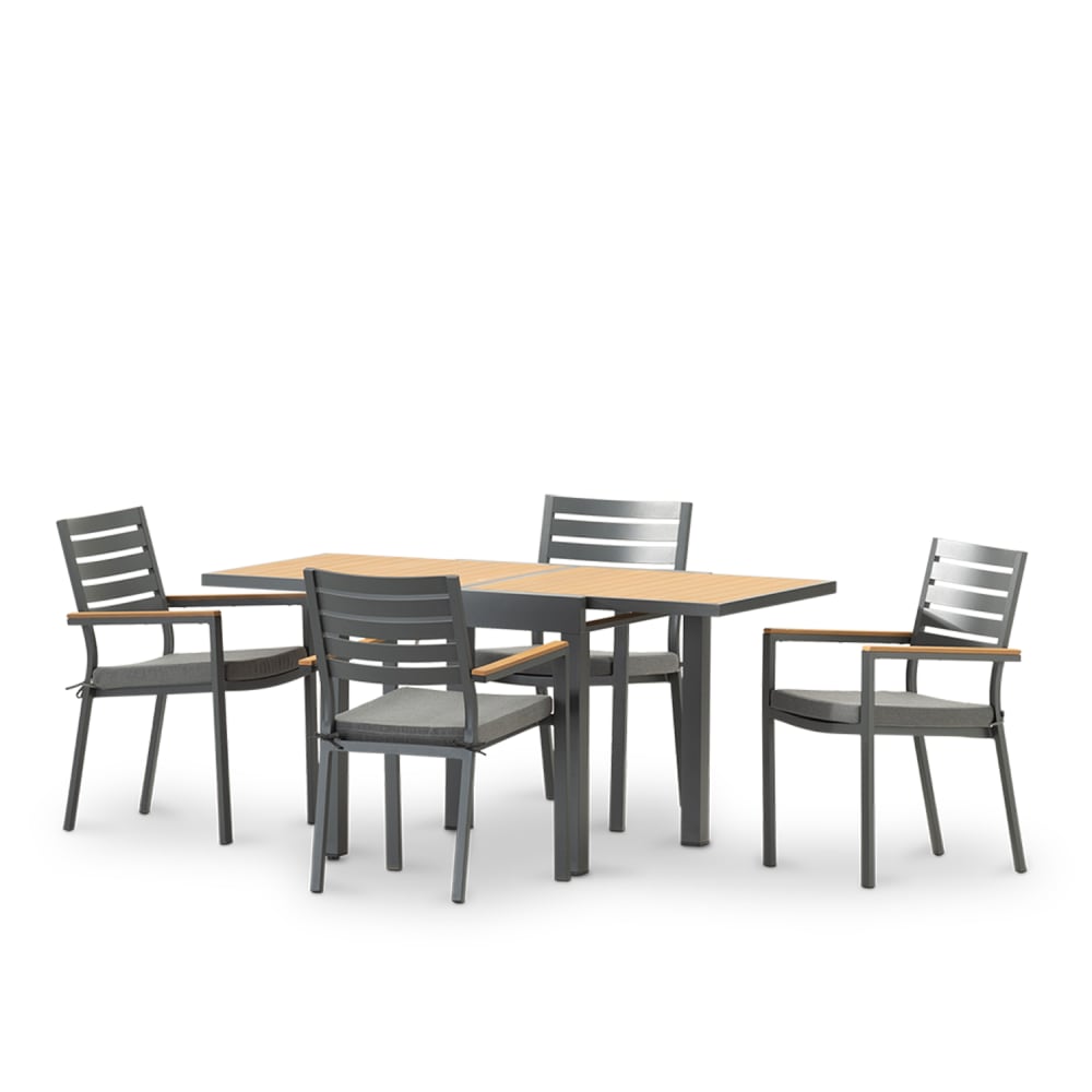 Ensemble de table 160/80×80 cm et 4 chaises en aluminium gris