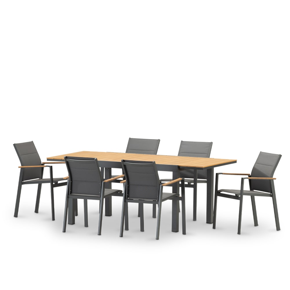 Ensemble de table 200/140×90 cm et 6 chaises en aluminium gris