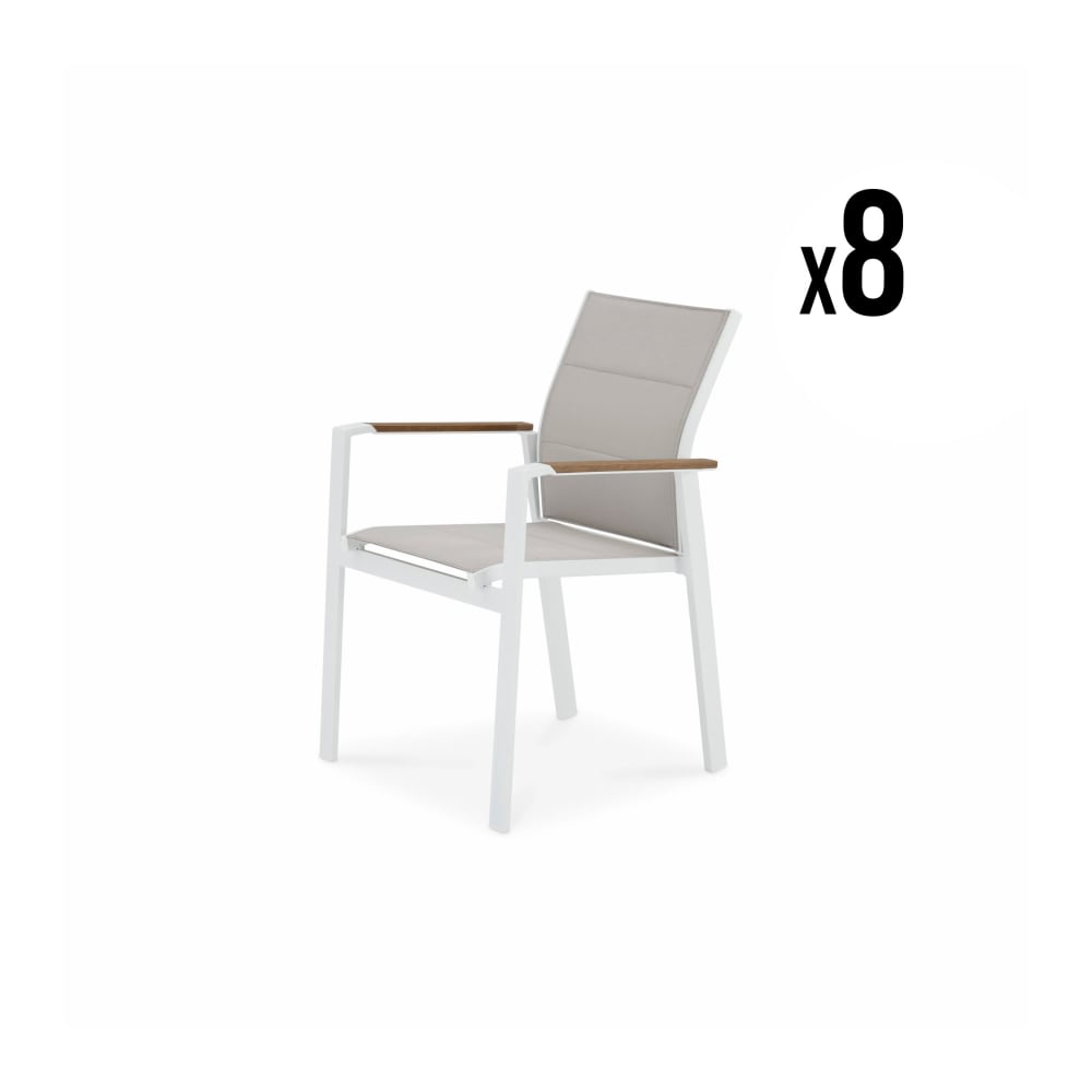 Pack de 8 sillas apilables aluminio blanco y textileno acolchado