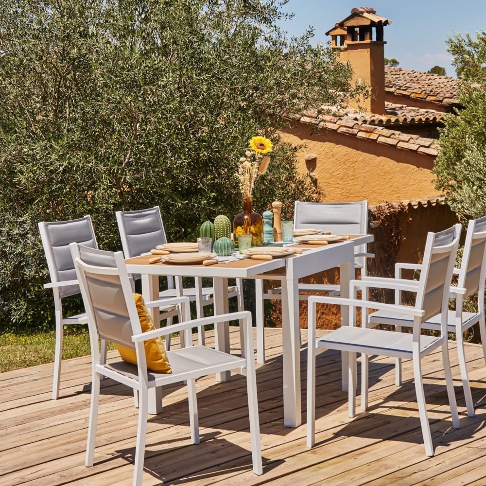 Ausziehbarem Tisch weiß 80/160x80 Holzimitation - Maisons Du
