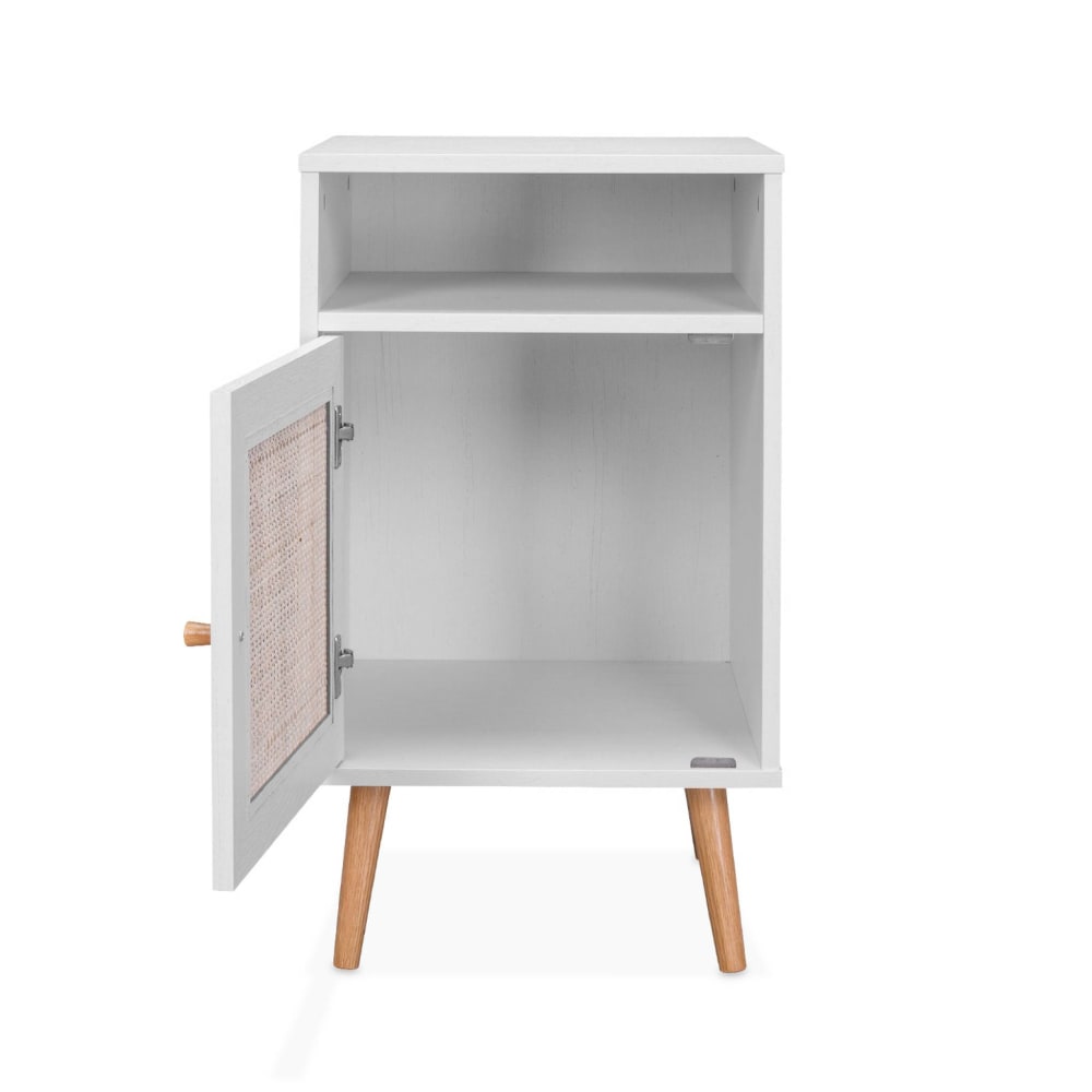 Lot de 2 tables de chevet en cannage, blanc