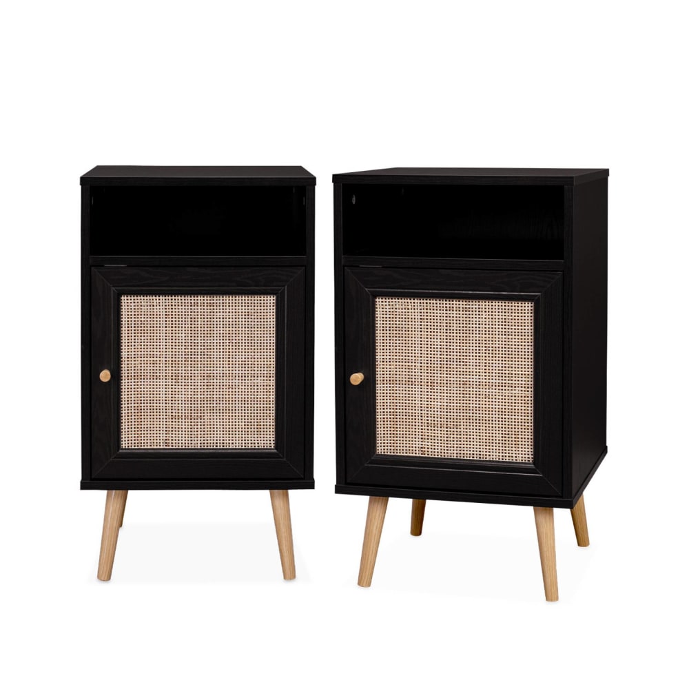 Lot de 2 tables de chevet en cannage, noir