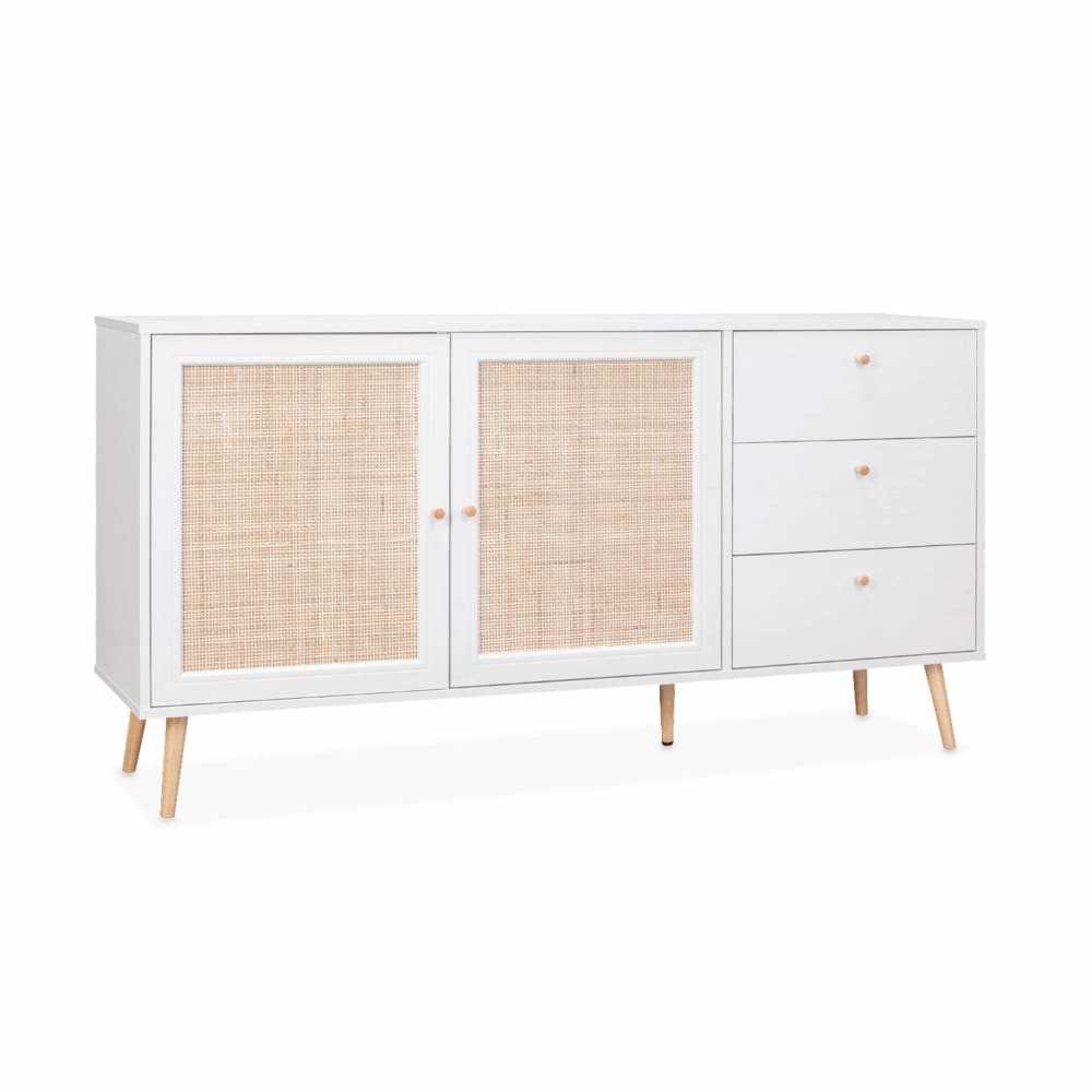 Buffet de rangement blanc en cannage 150 x 39 x 79cm