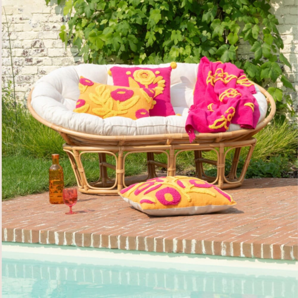 Fauteuil papasan double en rotin beige