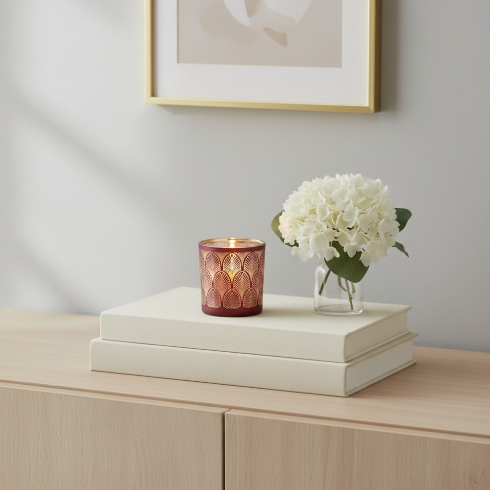 Porte bougie décoratif en verre bordeaux et doré h7 - Maisons du Monde