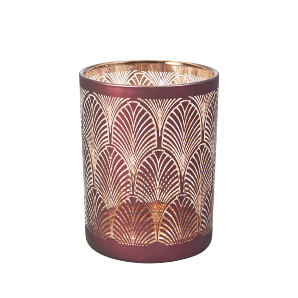 Vaso per candele decorativo in vetro bordeaux e oro h13 - Sia