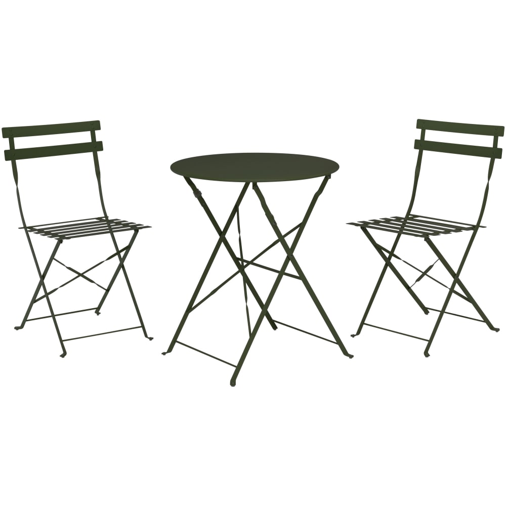 Set table + 2 chaises de jardin pliable en métal vert