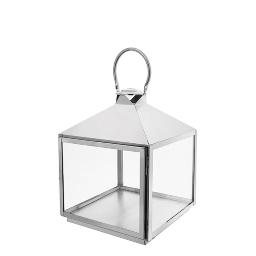 Sia Deco Dekorative Laterne aus Glas und Stahl H45, Silber style modern Silber Edelstahl