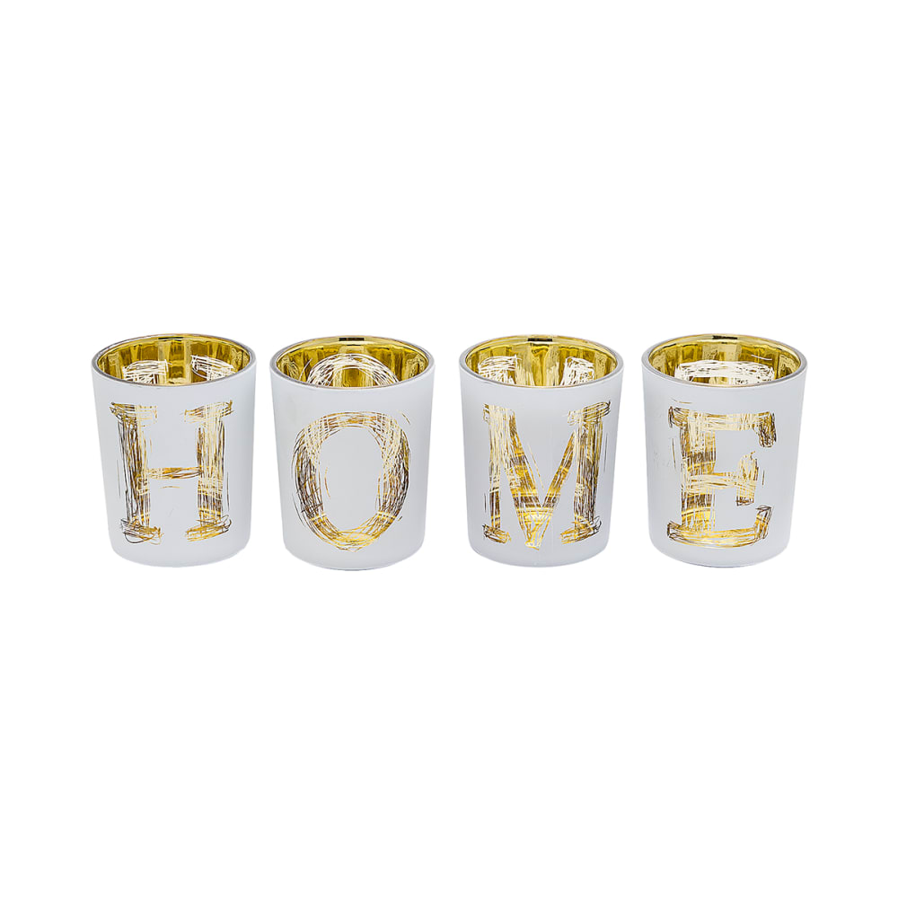 Set di 4 portacandele home bianco e oro h7 - Modello Contemporaneo - Bianco - Vetro