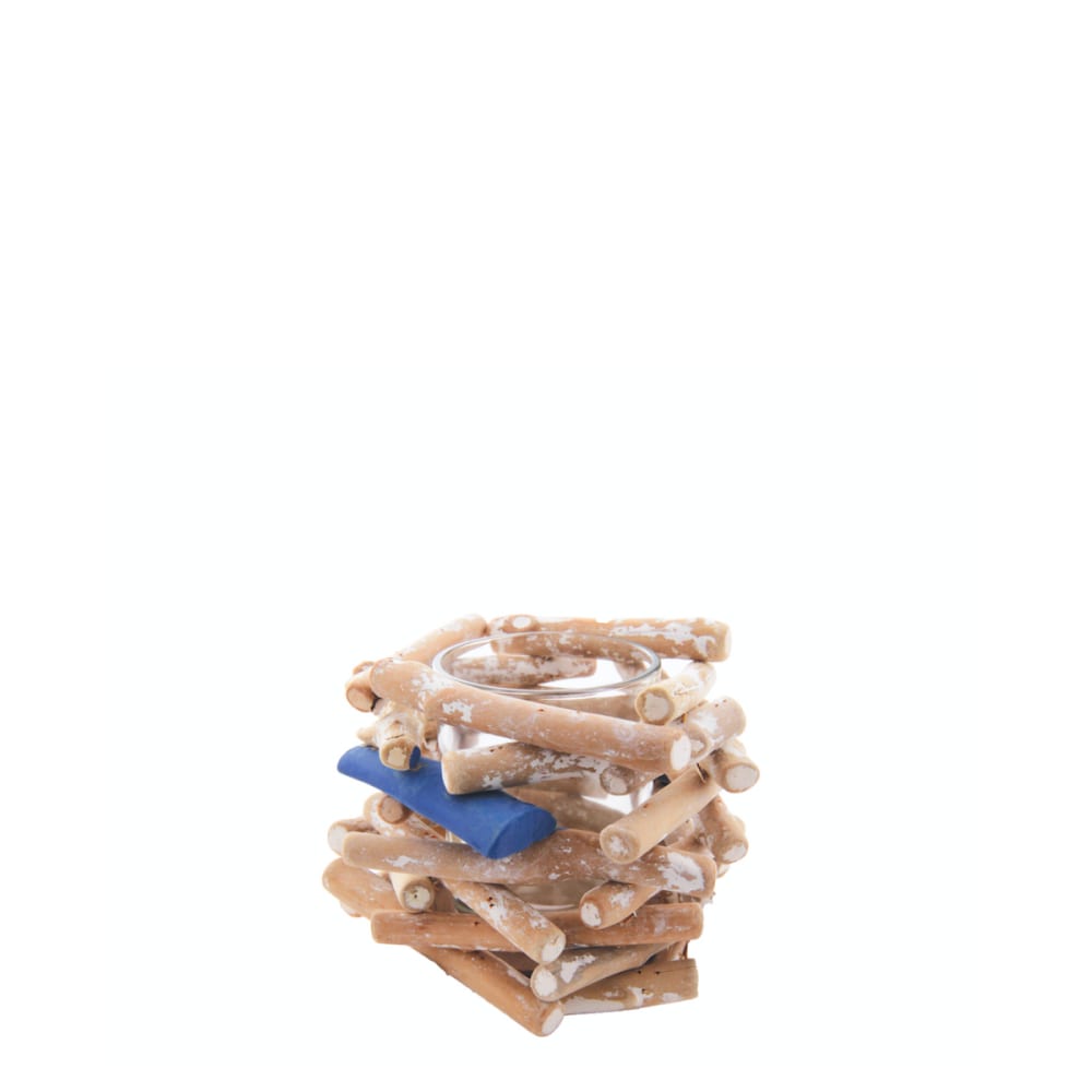 Sia Deco Windlicht aus getrocknetem Holz D17, Holz und Blau style modern Blau Holz