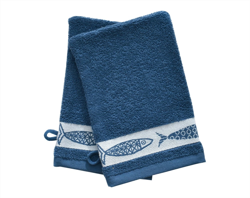 Lot de 2 gants de toilette 15x21 bleu en coton 450 g/m²