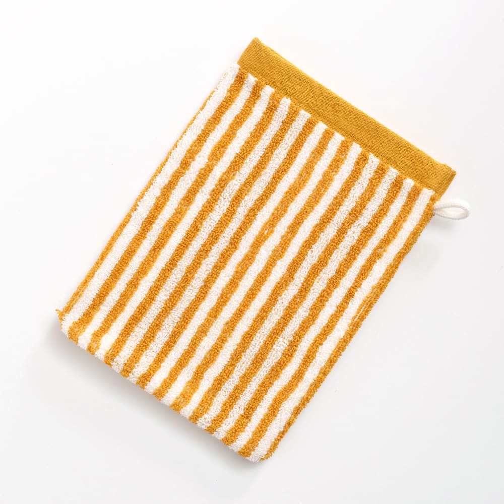 Lot de 2 gants de toilette 15x21 jaune ocre en coton 450 g/m²