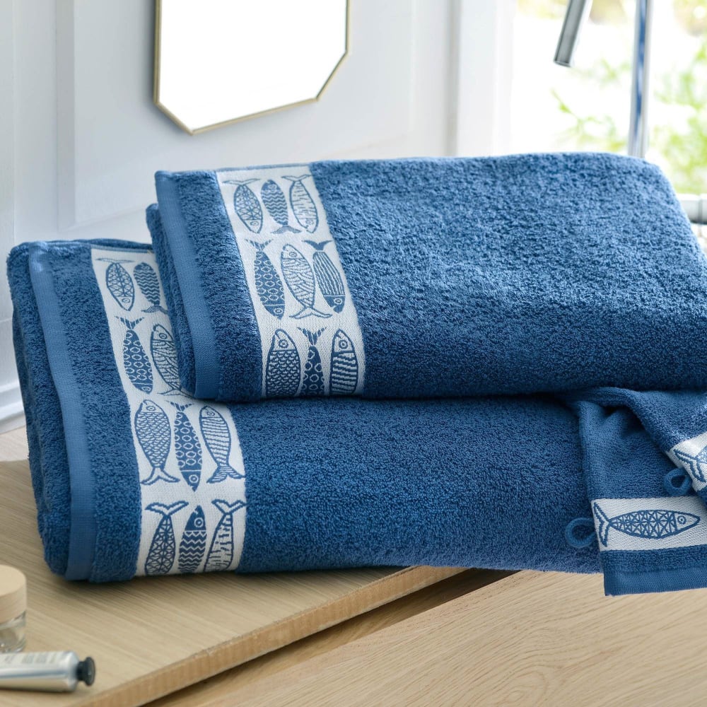 Drap de bain en coton 450 g/m² bleu 100x150cm