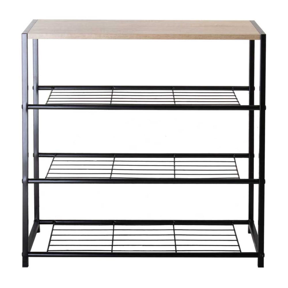 Etagère à chaussures 4 niveaux en acier - lexie - bois clair Etagère à chaussures 4 niveaux en acier - lexie - bois clair