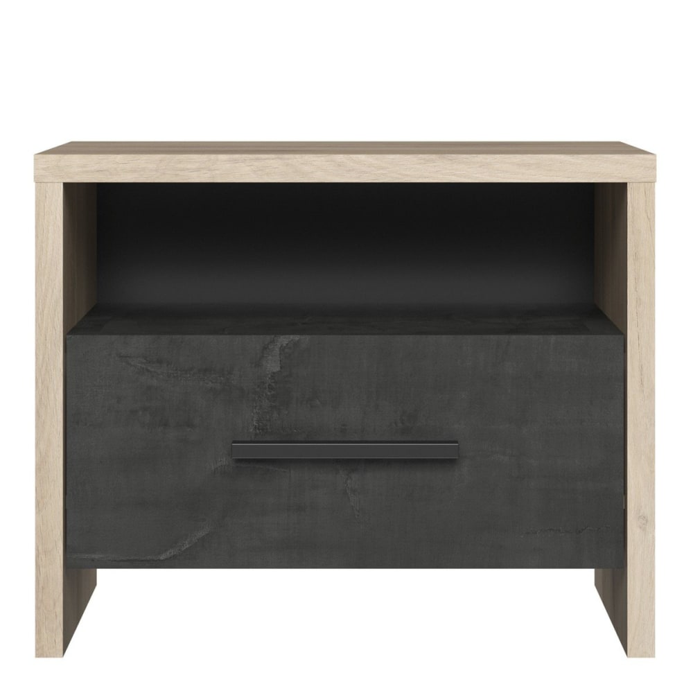 Calicosy Nachttisch mit 1 Schublade und 1 Fächer in Eichenholzoptik und schwarz style industrial Beige Spanplatte