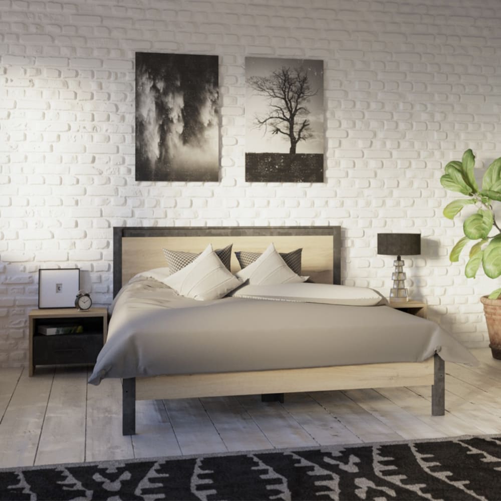 Chevet 1 tiroir et 1 niche l49.6 cm - décor chêne et noir - Maisons du Monde