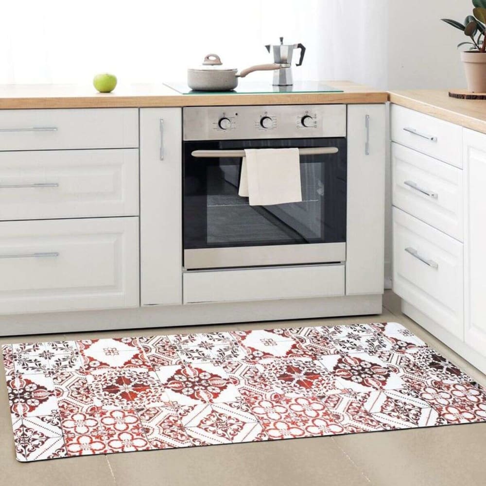 Tapis de cuisine carreaux de ciment rouge 45x120 - vinyle antidérapant — vue 3