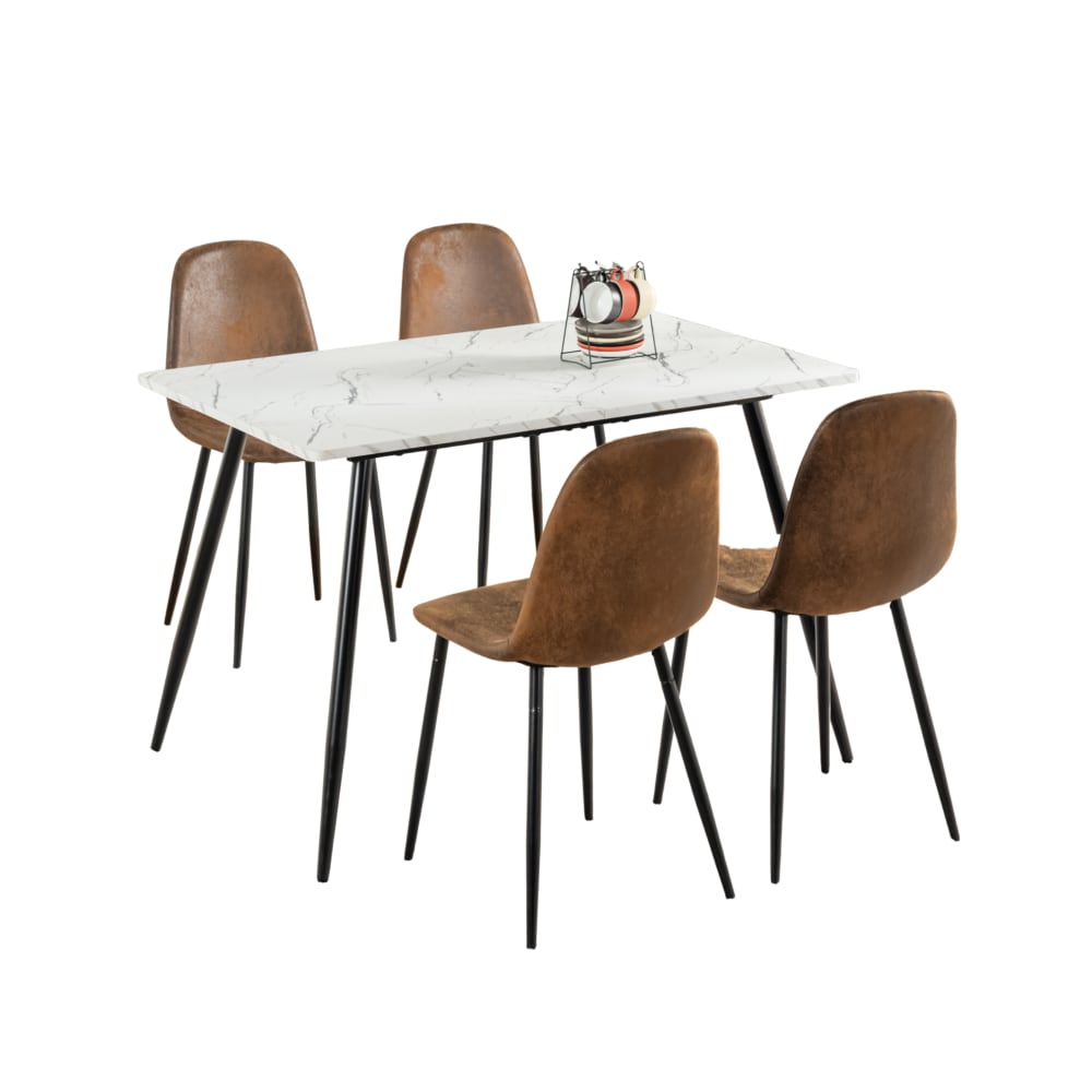 Urban Meuble Set mit weißem Tisch in Marmoroptik und 4 Skandinavischen Stühlen style vintage - Metall
