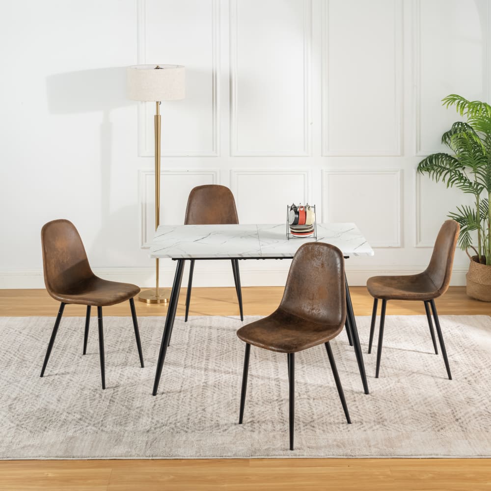 Ensemble table blanche effet marbre et 4 chaises scandinaves - Maisons du Monde