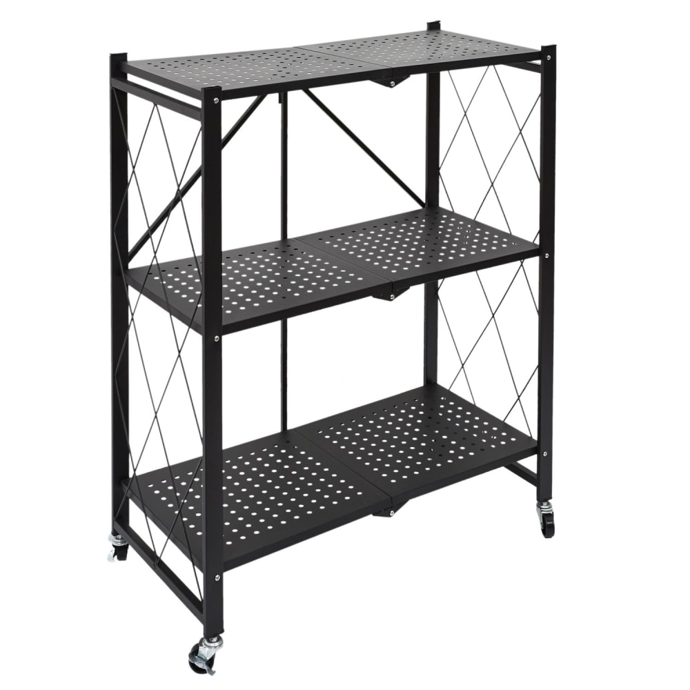 Toilinux Etagère pliable 3 niveaux en fer et polypropylène noir style industriel Noir Pp - Polypropylène - 72x86x34cm