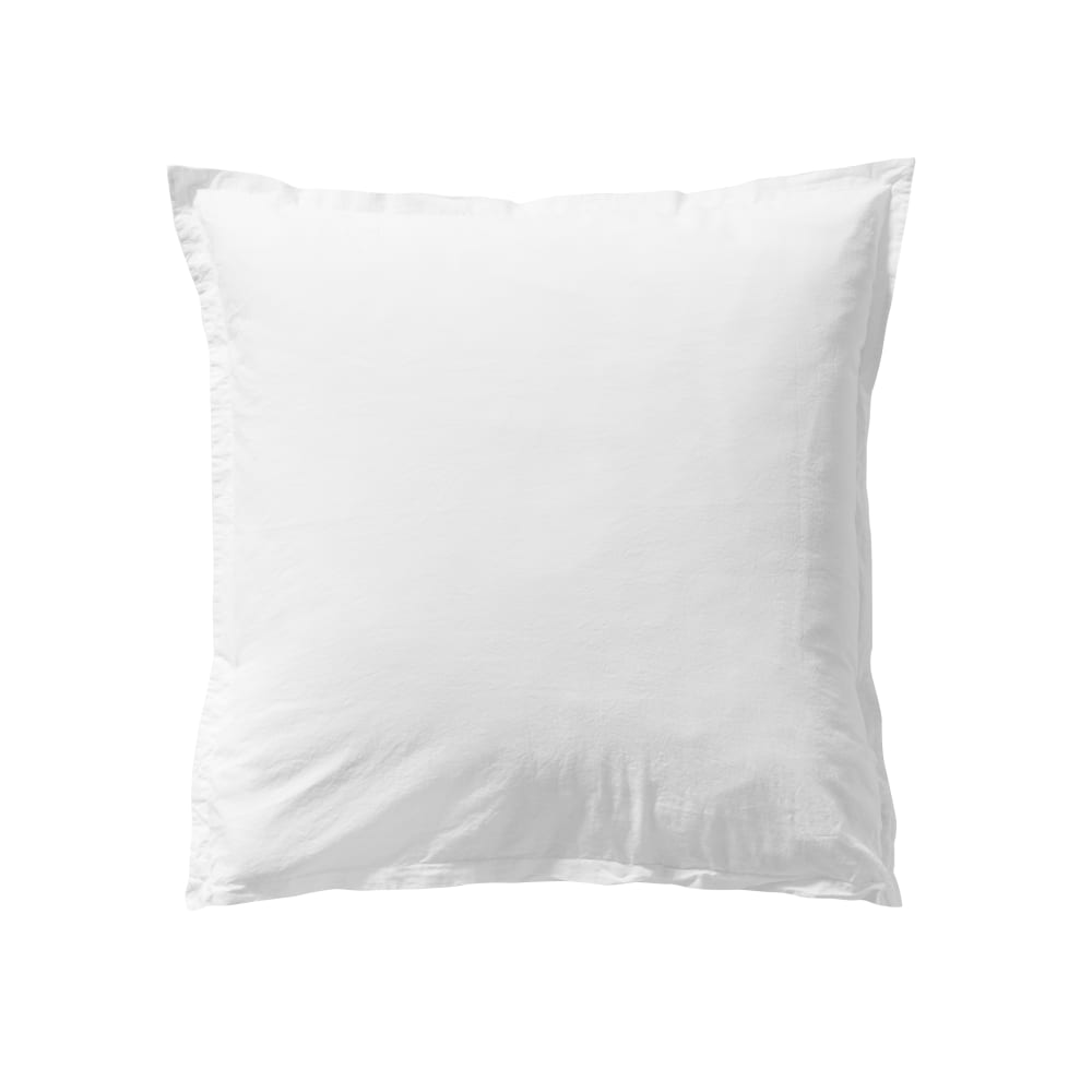 Taie d'oreiller unie en coton lavé blanc 50x70