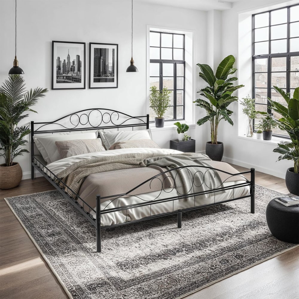 Lit design moderne avec sommier de Style romantique 180 x 200 cm noir