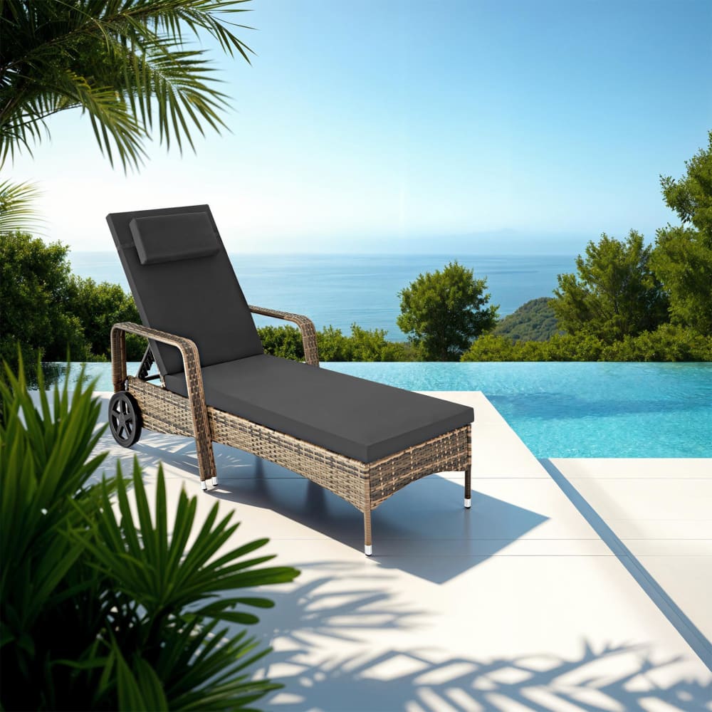 Bain de soleil en résine tressée et acier marron naturel et gris foncé