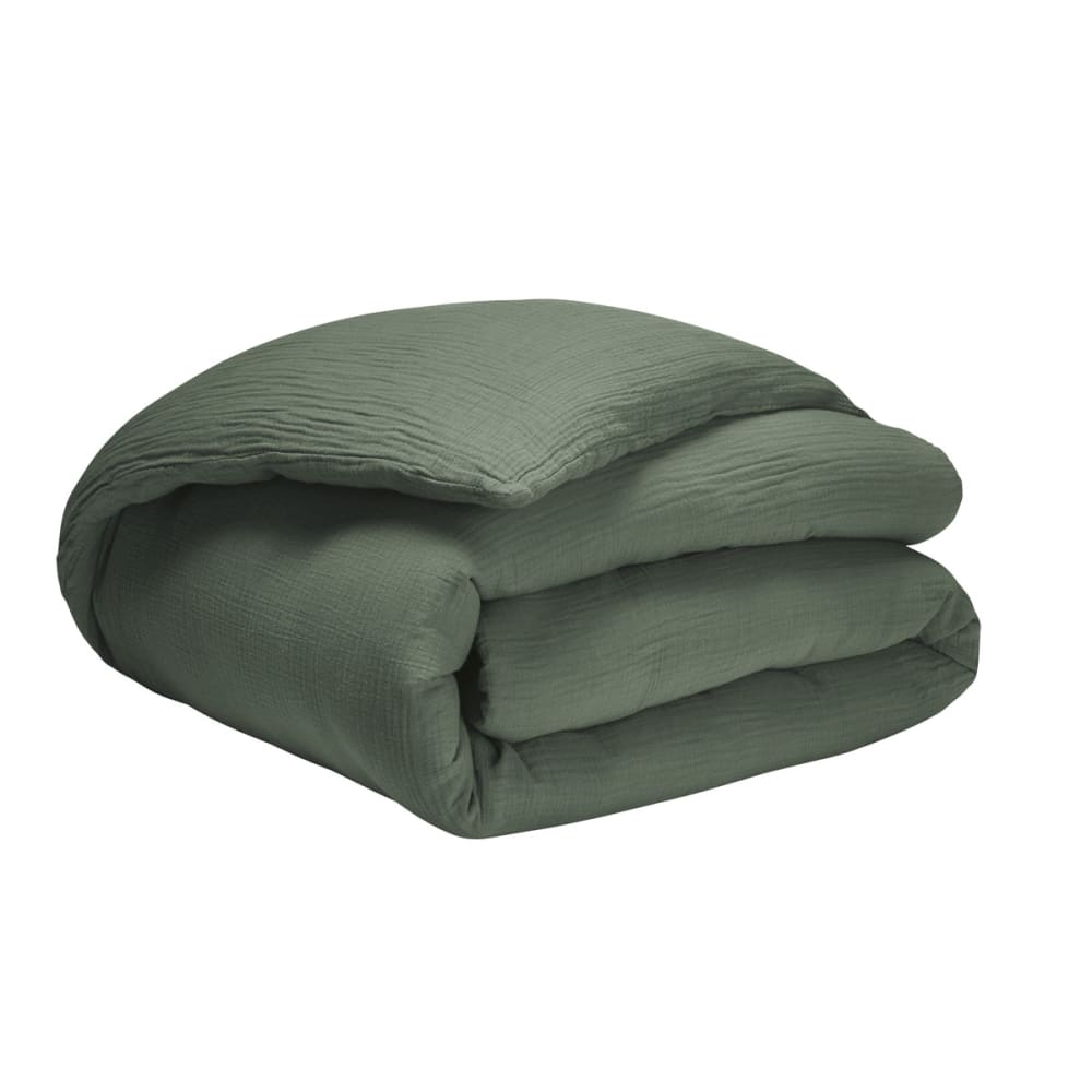 Housse de couette unie en gaze de coton vert 260x240 — vue 3