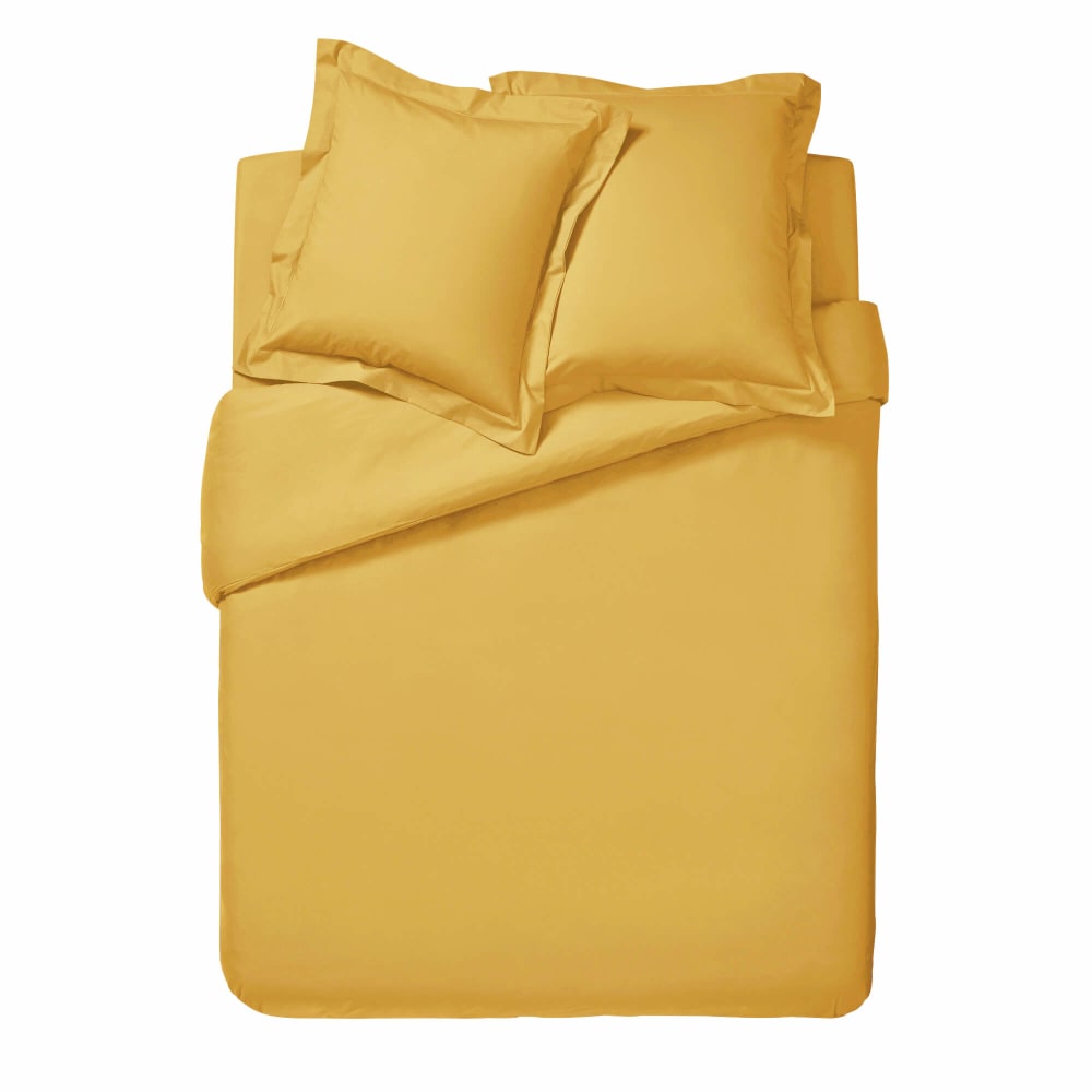 Housse de couette unie en percale de coton  jaune 180x290 - Maisons du Monde
