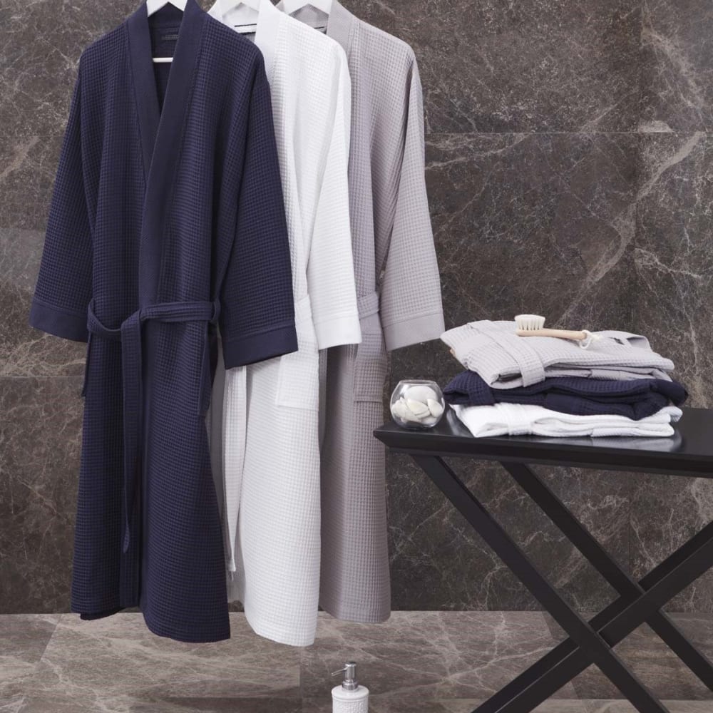 Peignoir kimono nid d'abeille  bleu nuit XL