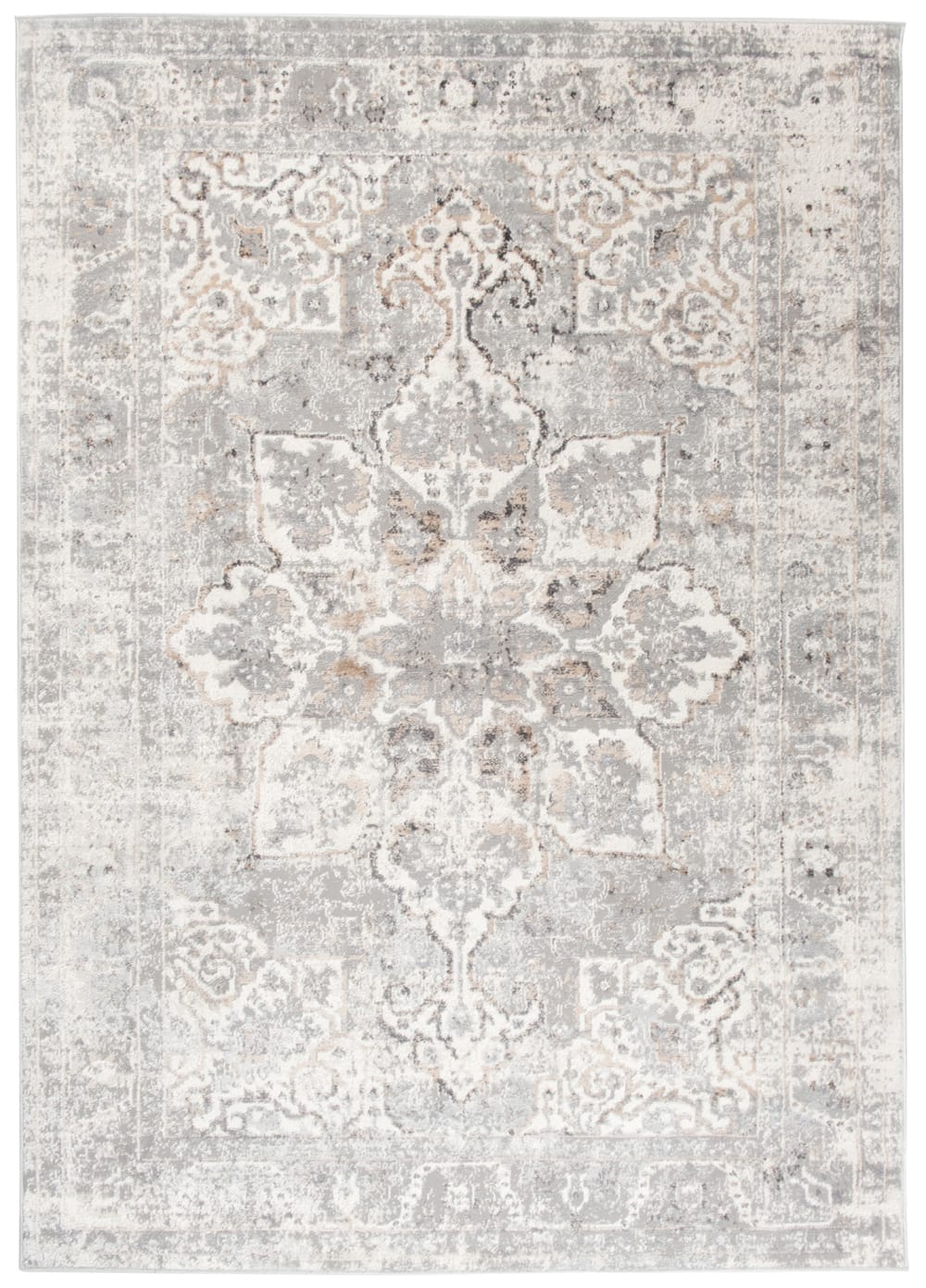 Alfombra de salón comedor clásico crema beige gris flores 140x200