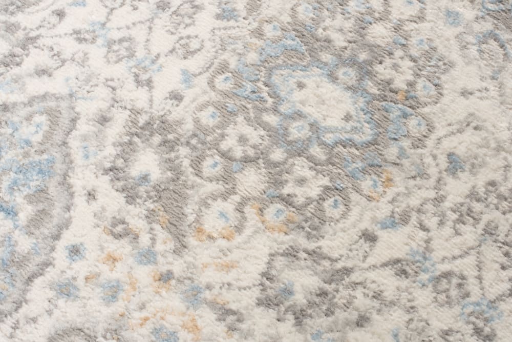 Alfombra de salón comedor clásico gris azul crema flores 300x400 - Maisons du Monde