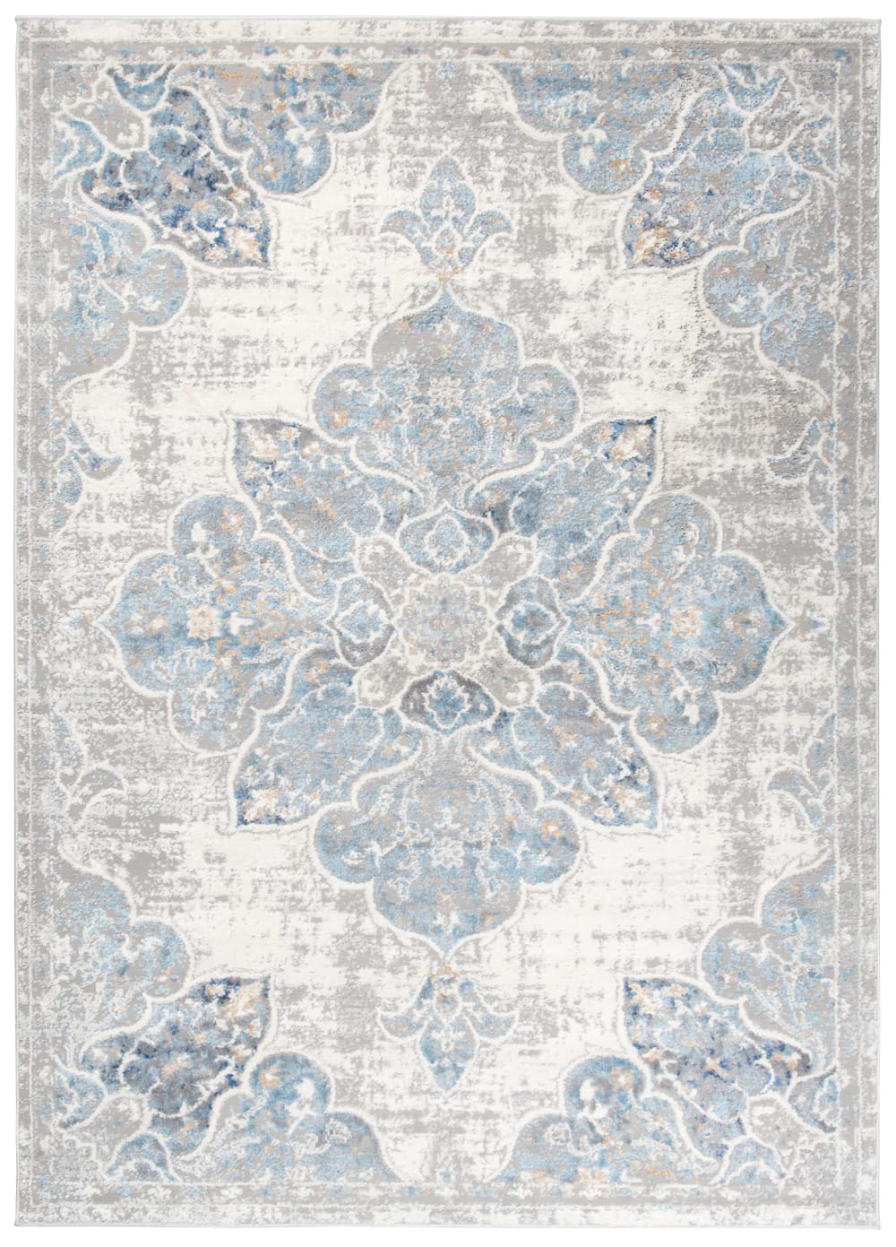 Alfombra de salón comedor vintage crema azul gris flores 200x300