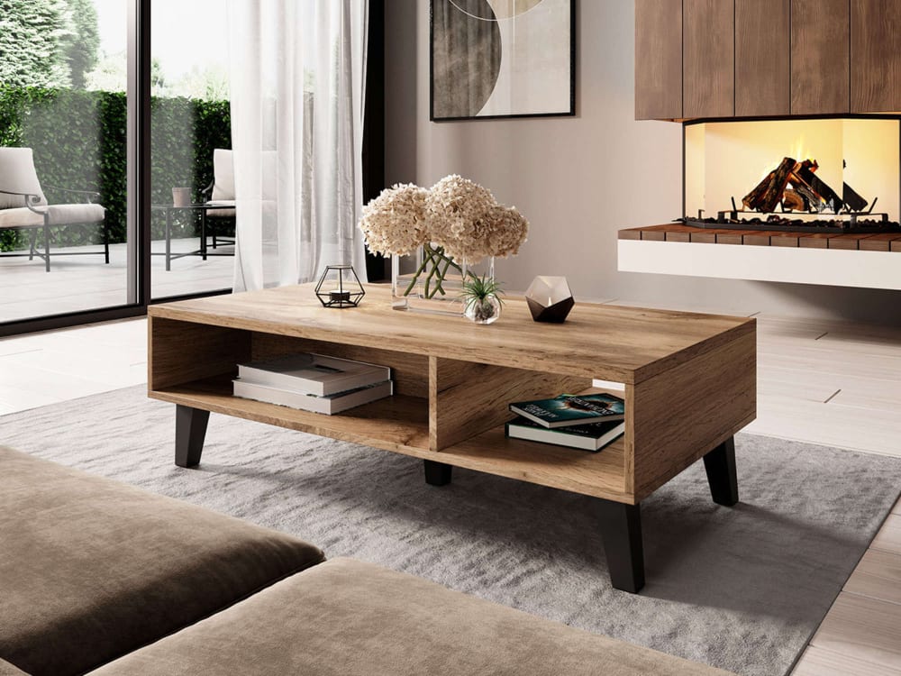 Table basse style industriel 110 cm bois / gris