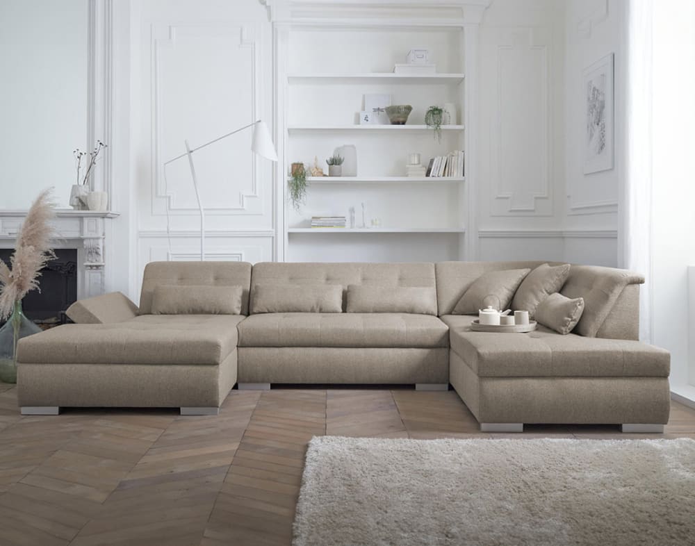 Canapé panoramique 7 places Angle droit en Tissu Beige