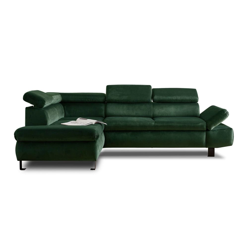 Canapé d'angle gauche convertible 5 places en velours vert