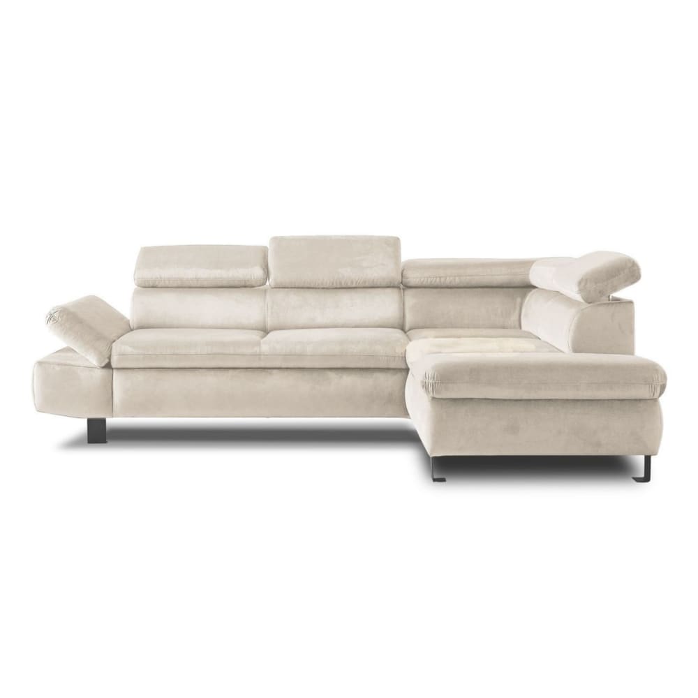 Canapé d'angle droit convertible 5 places en velours beige