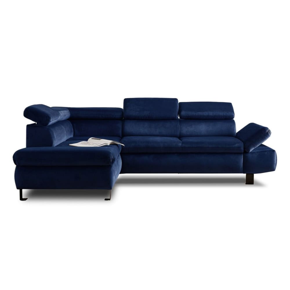 Canapé d'angle gauche convertible 5 places en velours bleu nuit